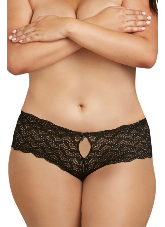 Shorty noir grande taille de dentelle ouvert et ajouré sur les fesses forme coeur - DG1442XBLK
